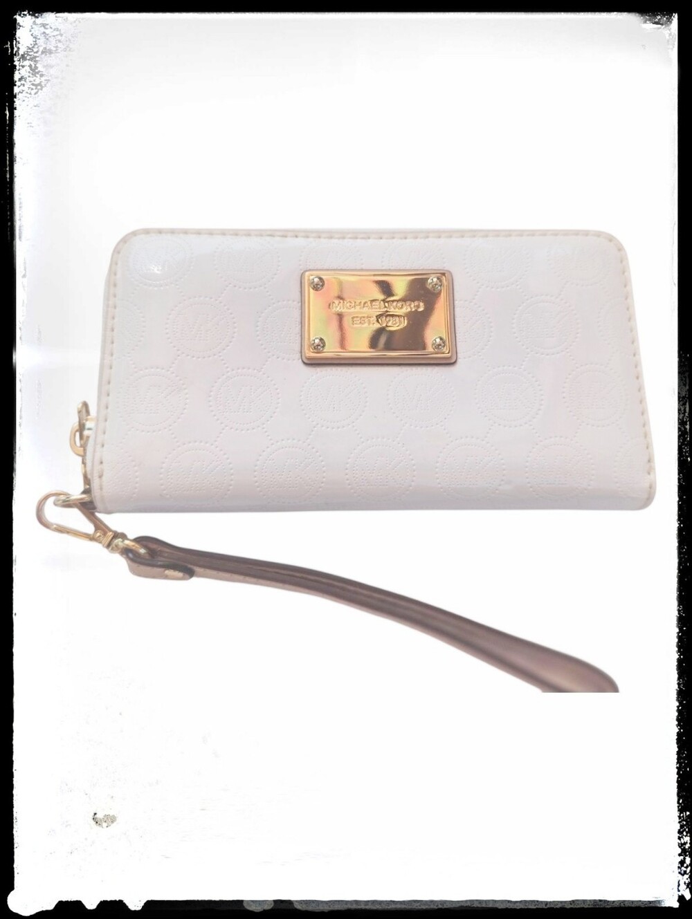 Michael Kors White Patent Leather, MK Logo, Minimalist Wallet